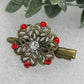 Red Crystal vintage antique style flower hair alligator clip approximately 2.0” long Handmade hair accessory bridal wedding Retro