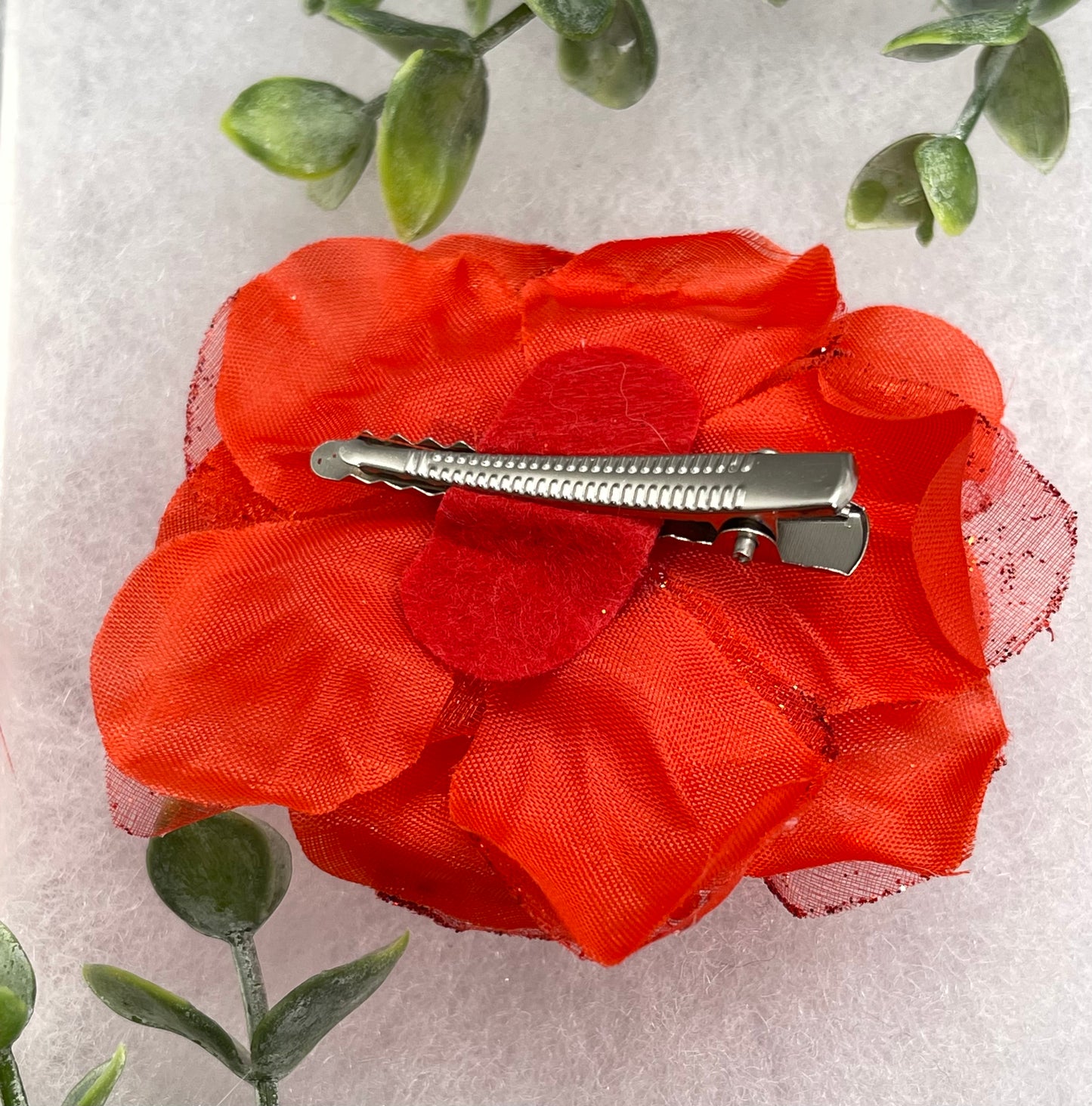 Red rose flower crystal rhinestone embellished alligator clip approximately 3.0” formal hair accessory wedding bridal