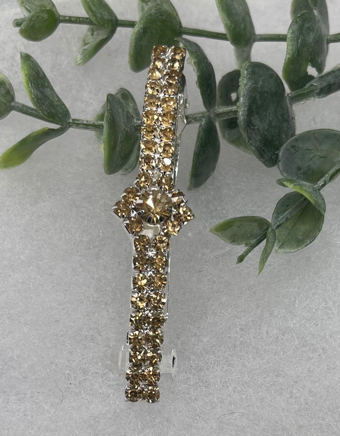 Gold Crystal Rhinestone Barrette approximately 3.0”Metal silver   tone formal hair accessory gift wedding bridal shower accessories