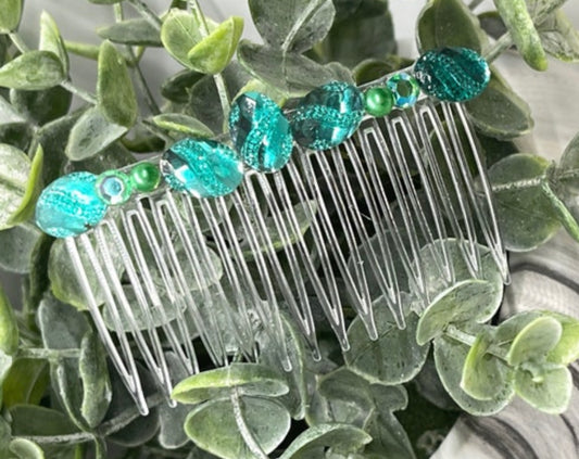 Green faux Rhinestone hair comb accessory side Comb 3.5” clear plastic side Comb