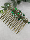 Green crystal rhinestone 2.5”side comb Antique vintage style bridal Wedding shower sweet 16 birthday princess bridesmaid hair accessory