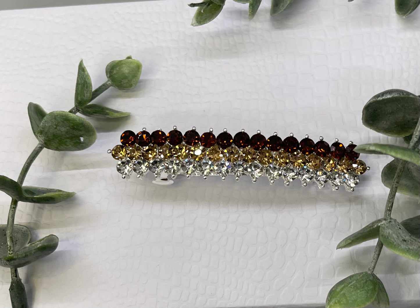 Brown Crystal rhinestone barrette approximately 3.0” sinverted tone formal hair accessories gift wedding