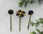 Black Gold faux pearl 3 pc set Antique vintage Style approximately 3.0” flower hair pin wedding engagement bride princess formal hair accessories