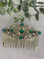Green emerald  crystal Pearl vintage style silver tone side comb hair accessory accessories gift birthday