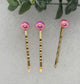 Pink faux pearl 3 pc set Gold Antique vintage Style approximately 3.0” hair pin wedding engagement bride princess formal hair accessories