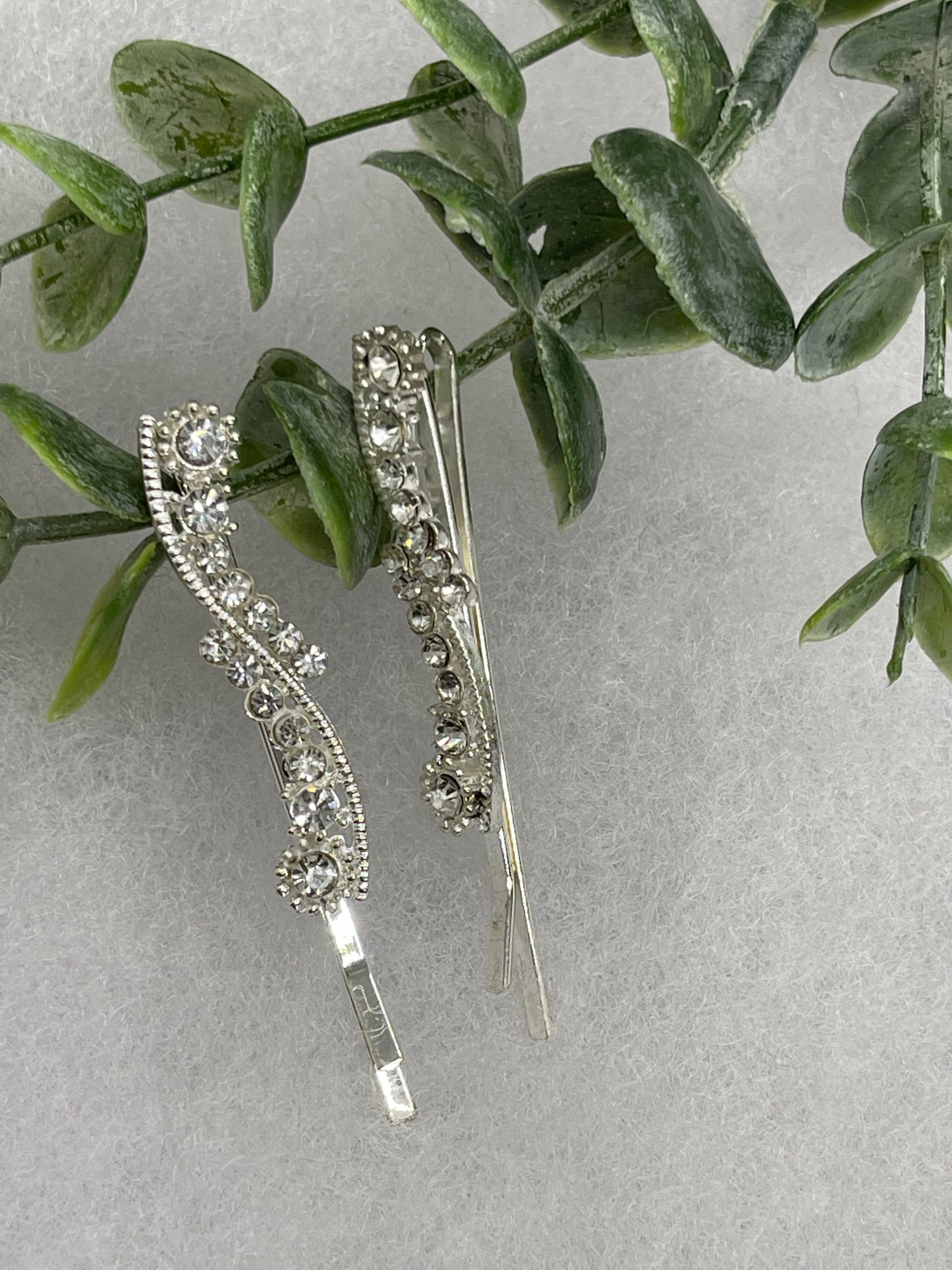 Clear crystal rhinestone approximately 2.0” silver tone hair pins 2 pc set wedding bridal shower engagement formal princess accessory accessories
