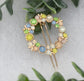 Rainbow crystal rhinestone flower approximately 2.5” barrette Gold vintage style bridal Wedding shower sweet 16
