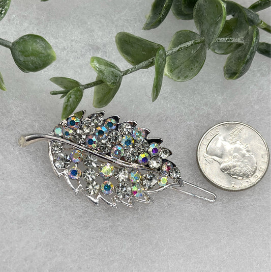 leaf silver Crystal Rhinestone hair clip approximately 3.0”Metal silver  tone formal hair accessory gift wedding bridal