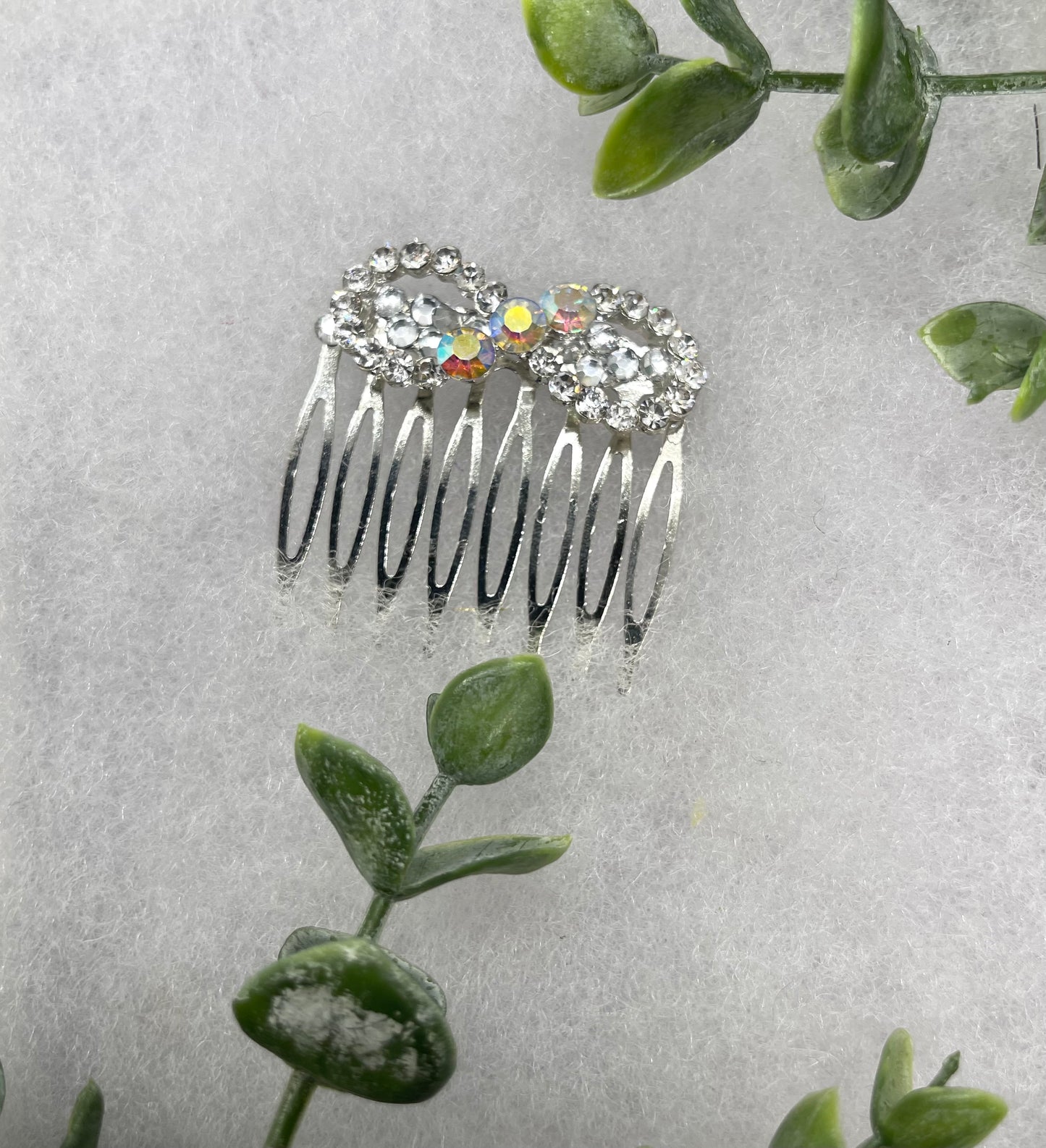 iridescent crystal rhinestone side Comb approximately 2.0”silver tone formal hair accessory gift wedding bridal Hair accessory #167