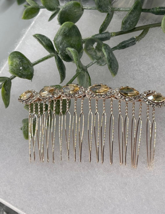 Gold crystal Rhinestone Hair 3.5”Comb Metal Rose Gold wedding hair accessory bride princess shower engagement formal accessory luxe