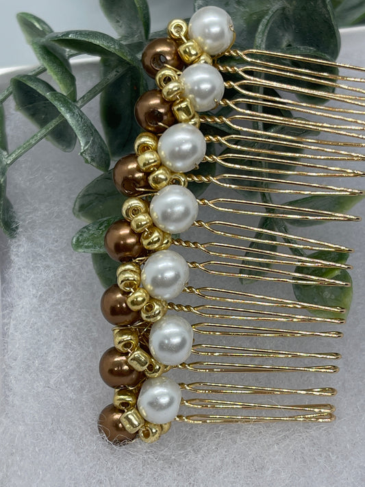 Copper White  gold beaded side Comb 3.5” gold Metal hair Accessories bridesmaid birthday princess wedding gift handmade accessories