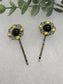 Black Gold crystal faux pearl 2 pc set Antique vintage Style approximately 3.0” flower hair pin wedding engagement