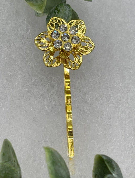 Clear Crystal gold vintage antique style hair pin approximately 2.5” long Handmade hair accessory bridal wedding