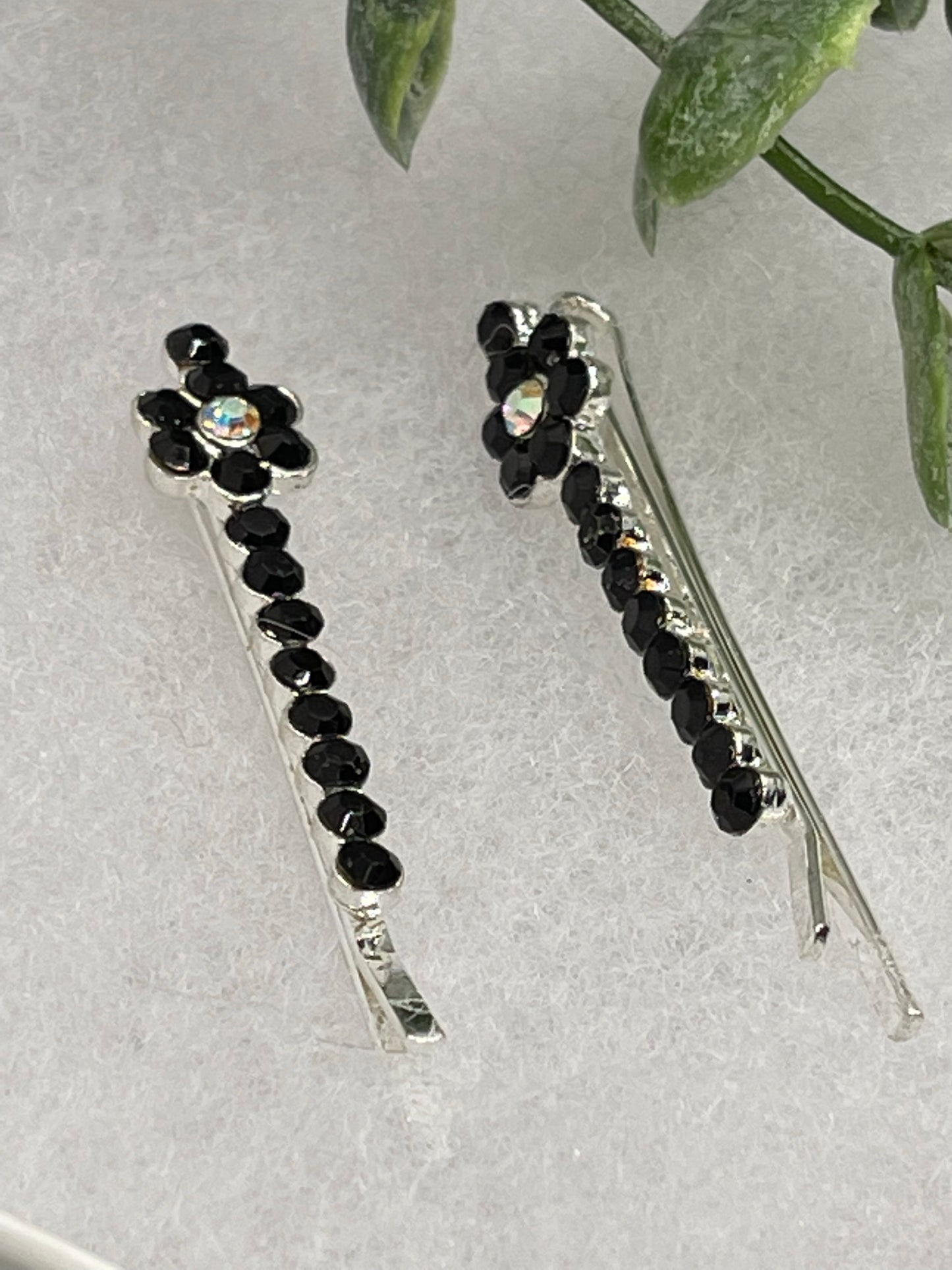 Black crystal rhinestone approximately 2.0” silver tone hair pins 2 pc set wedding bridal shower engagement formal princess accessory accessories