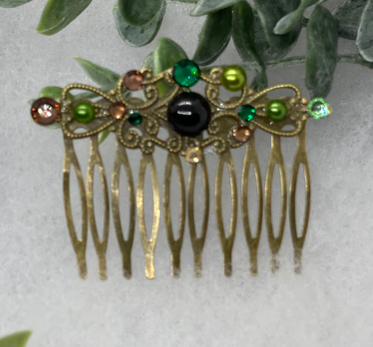 Camouflage crystal rhinestone pearl vintage style antique  hair accessories gift birthday event formal bridesmaid  2.5” Metal side Comb #899
