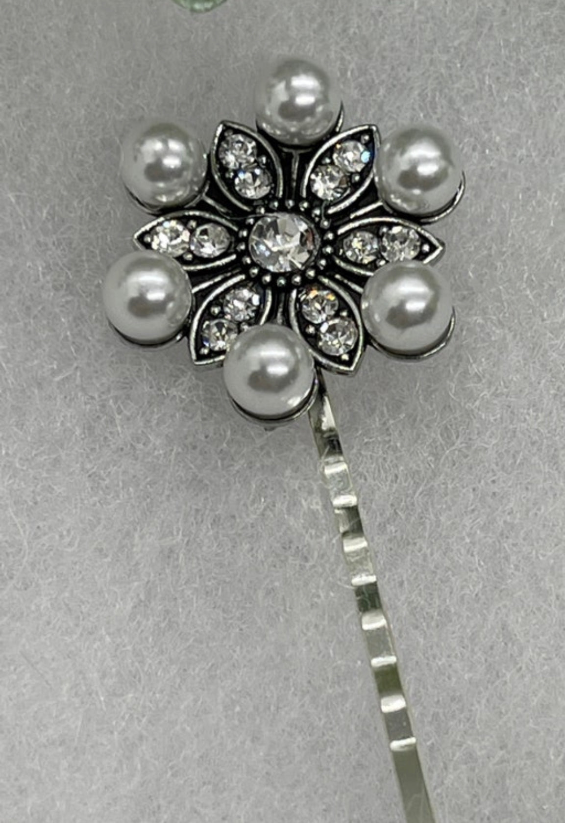 Pearl Crystal vintage antique style hair pin approximately 2.5” long Handmade hair accessory bridal wedding Retro