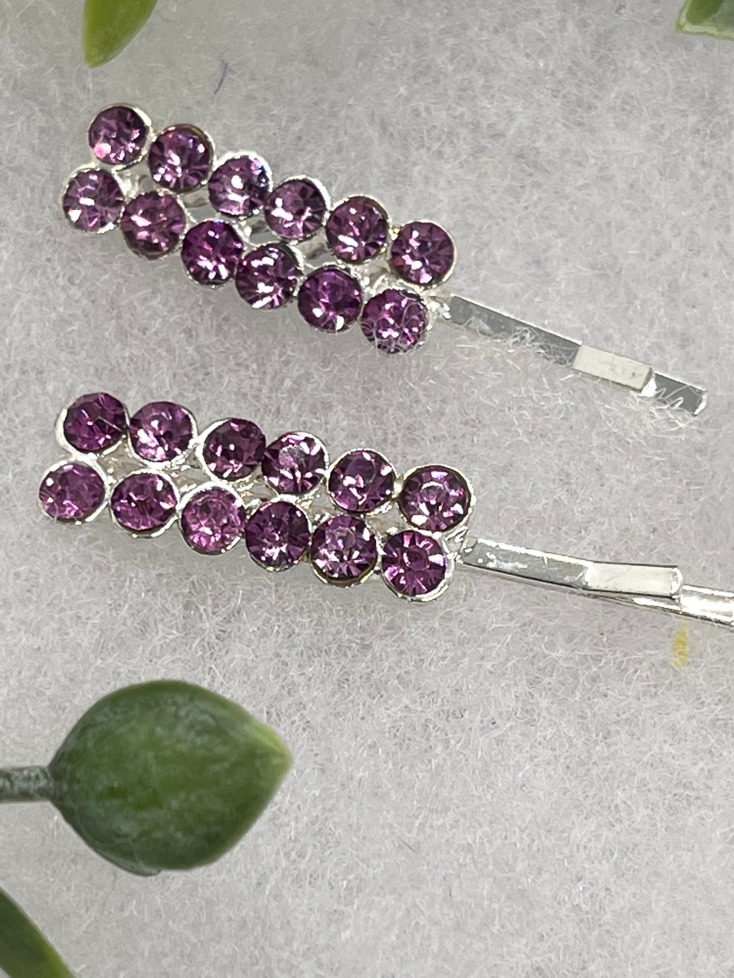 Purple Crystal Rhinestone Bobby pin hair pins set approximately 2.0”  silver tone formal hair accessory gift wedding bridal Hair accessory
