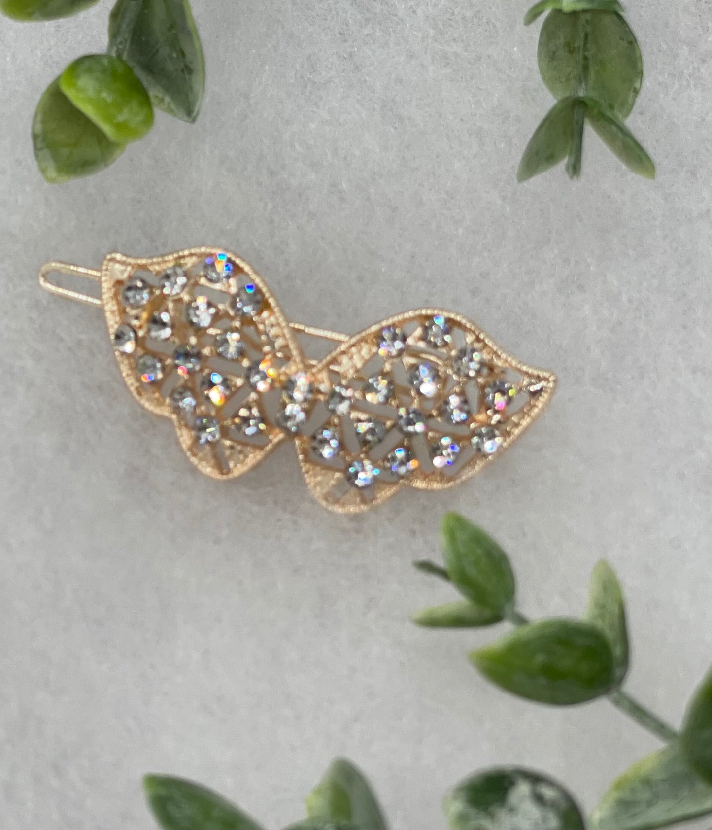 Crystal butterfly crystal rhinestone  approximately 2.0” barrette Gold vintage style bridal Wedding shower sweet 16
