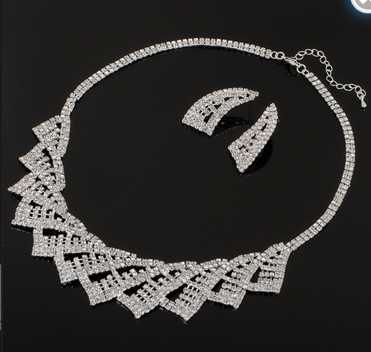 Elegant crystal rhinestone silver necklace Rhinestone Jewelry Sets earring necklace wedding engagement Length:Approx 17.5 “