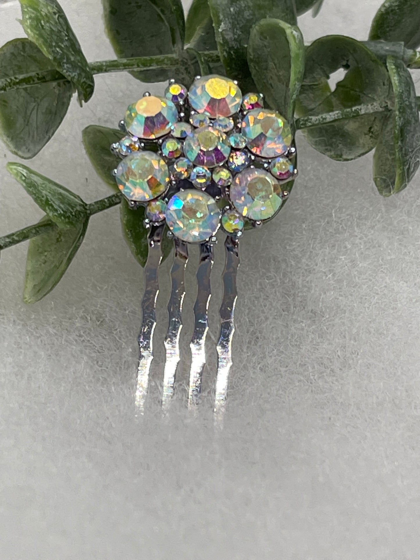 Iridescent crystal rhinestone flower approximately 2.0” hair side comb wedding bridal shower engagement formal princess accessory accessories