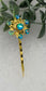 Iridescent Teal crystal Gold Antique vintage Style approximately 3.0” flower hair pin wedding
