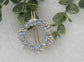 Blue crystal rhinestone flower approximately 2.5” barrette Gold vintage style bridal Wedding shower