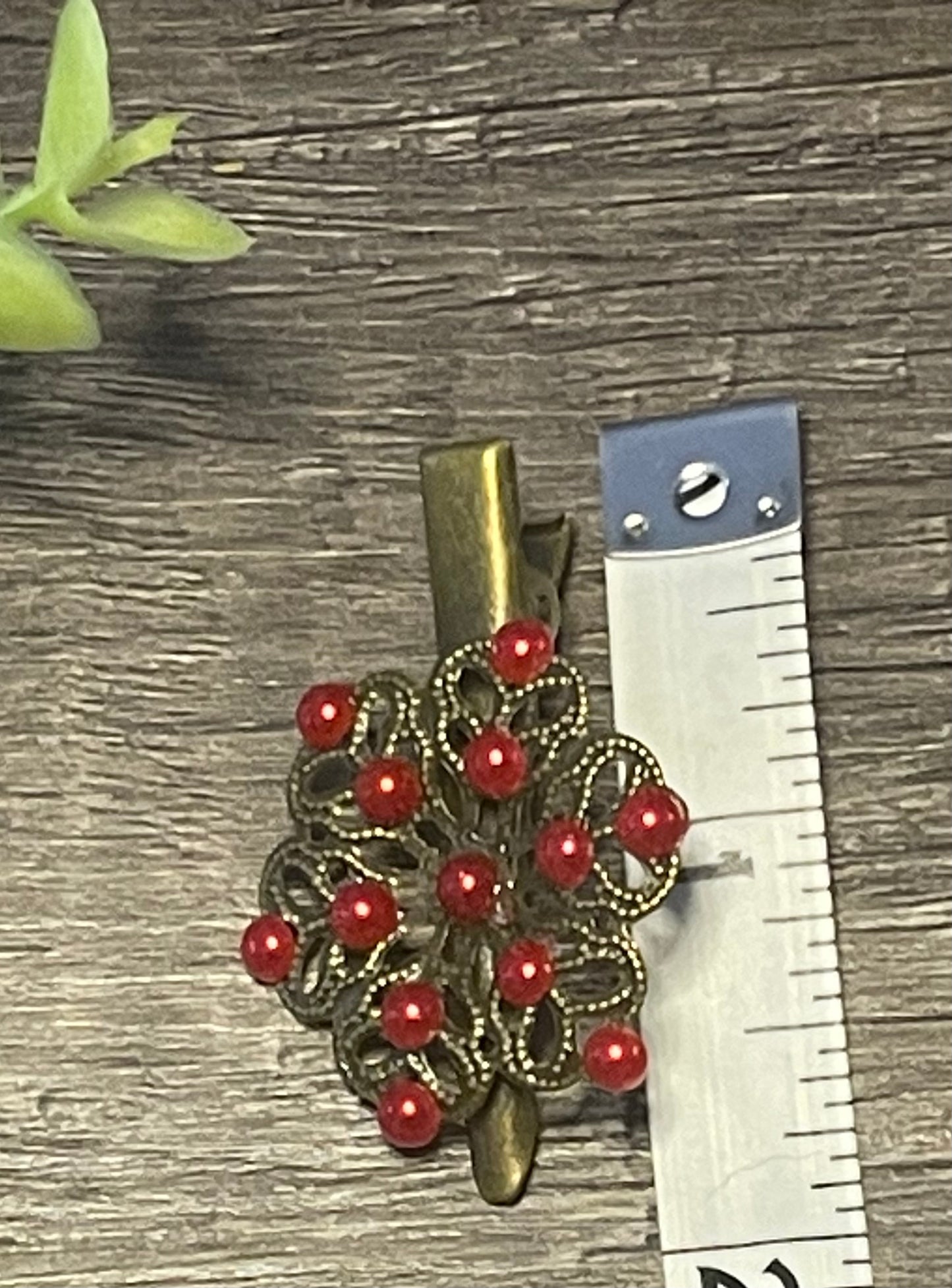Red faux Pearl antique style hair alligator clip approximately 2,0” long Handmade hair accessory bridal wedding