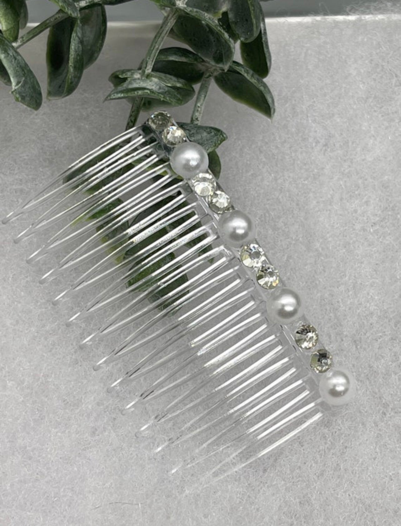 White bridal crystal Rhinestone Pearl hair comb accessory side Comb 3.5” clear plastic side Comb #009