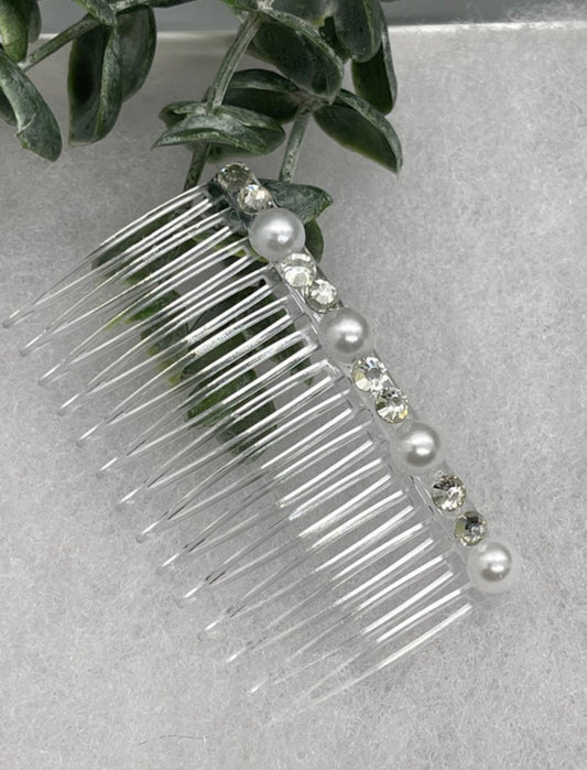 White bridal crystal Rhinestone Pearl hair comb accessory side Comb 3.5” clear plastic side Comb #009