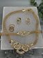 Gold Crystal rhinestone gold 5pc neck earrings ring bracelet set