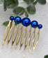 Royal blue pearl hair comb accessory side Comb 2.0” Metal side Comb