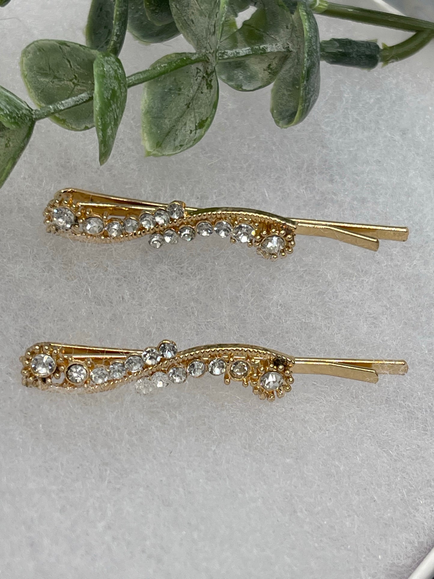 Clear crystal rhinestone approximately 2.0” gold tone hair pins 2 pc set wedding bridal shower engagement formal princess accessory accessories