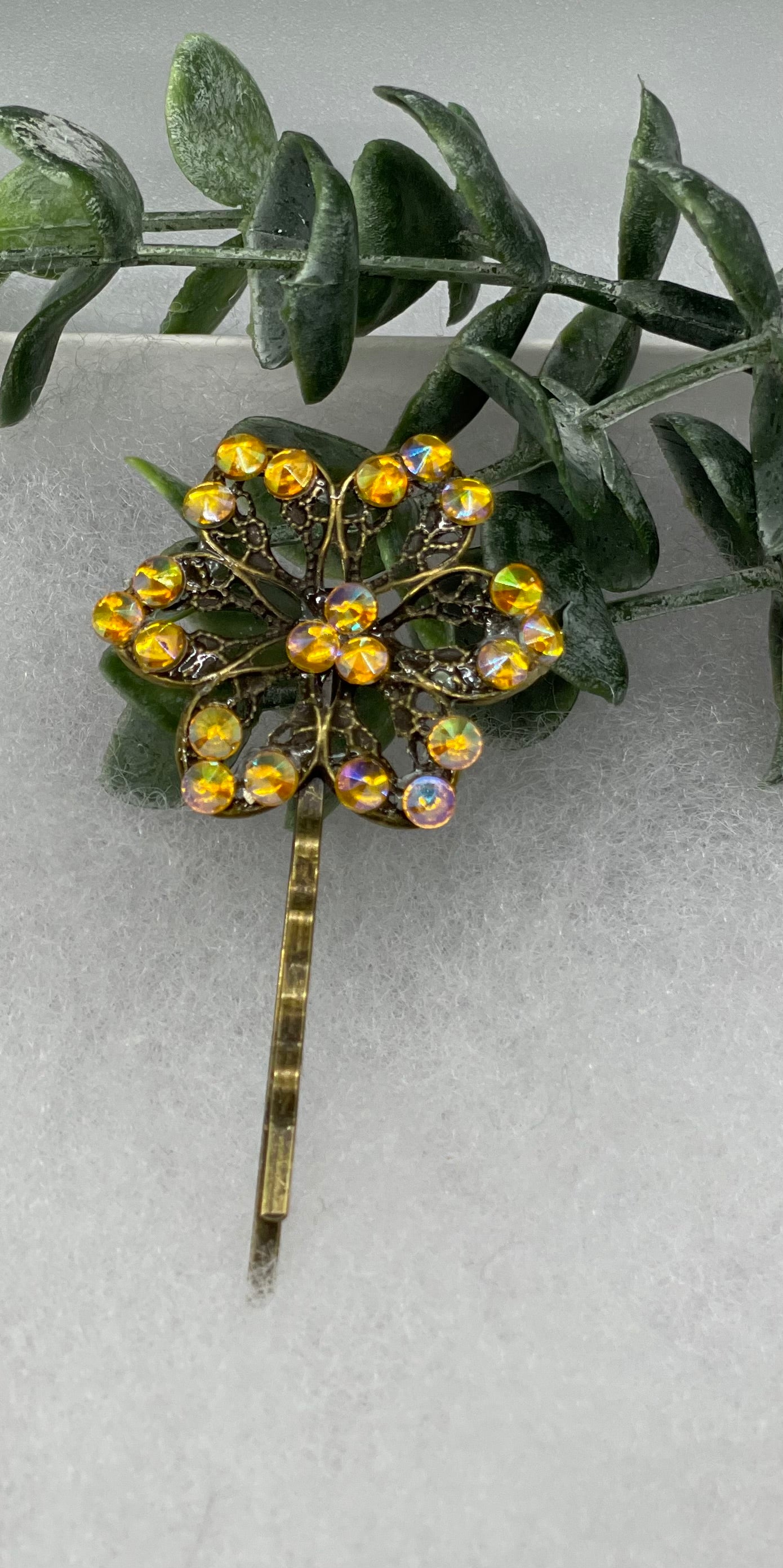 Orange Rainbow crystal Antique vintage Style approximately 3.0” flower hair pin wedding engagement bride princess formal hair accessories