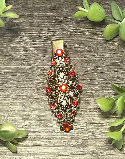 Red crystal antique style hair alligator clip approximately 2,5”long Handmade hair accessory bridal wedding