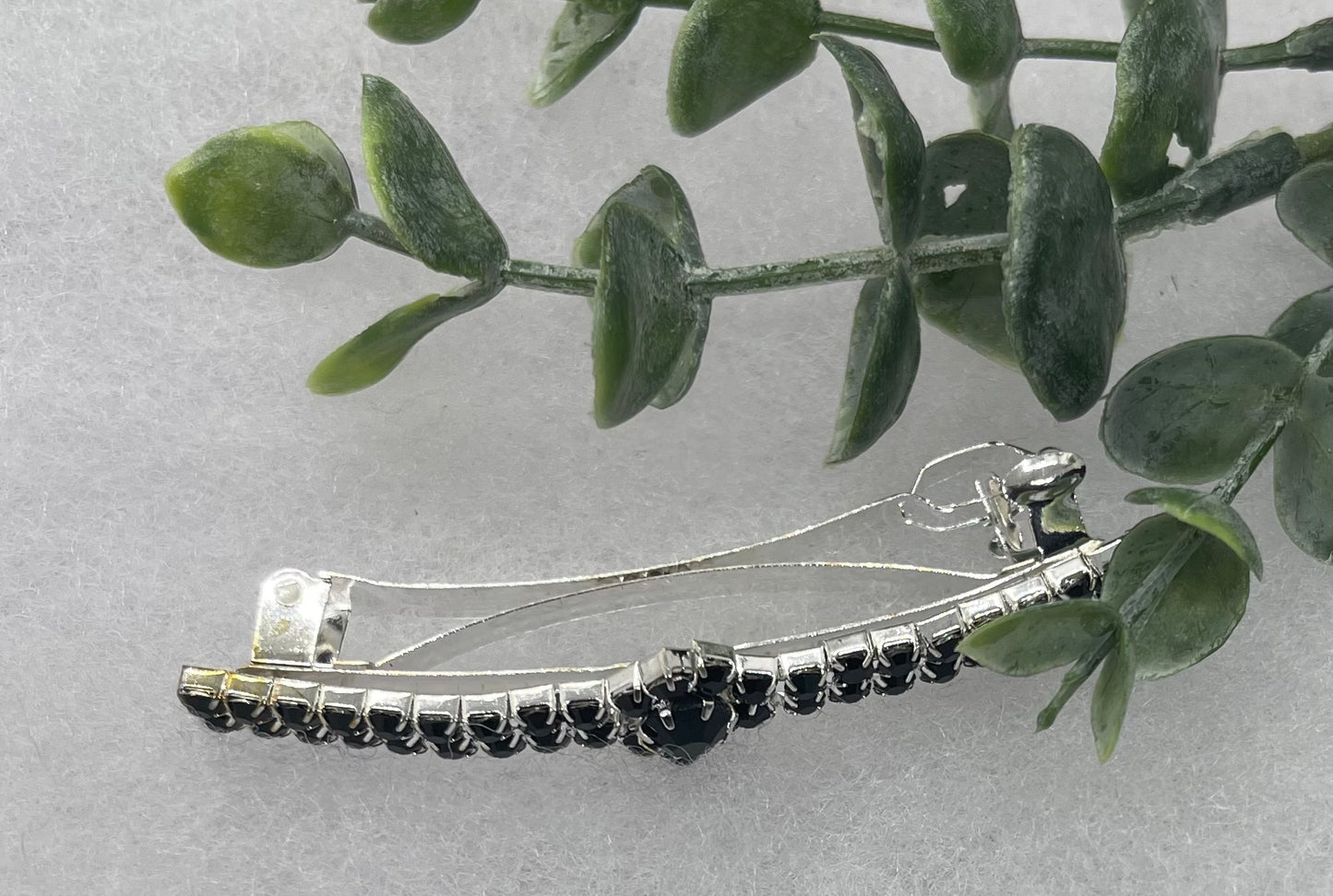 Black Clear  Crystal Rhinestone Barrette approximately 3.0”Metal silver   tone formal hair accessory gift wedding bridal shower accessories