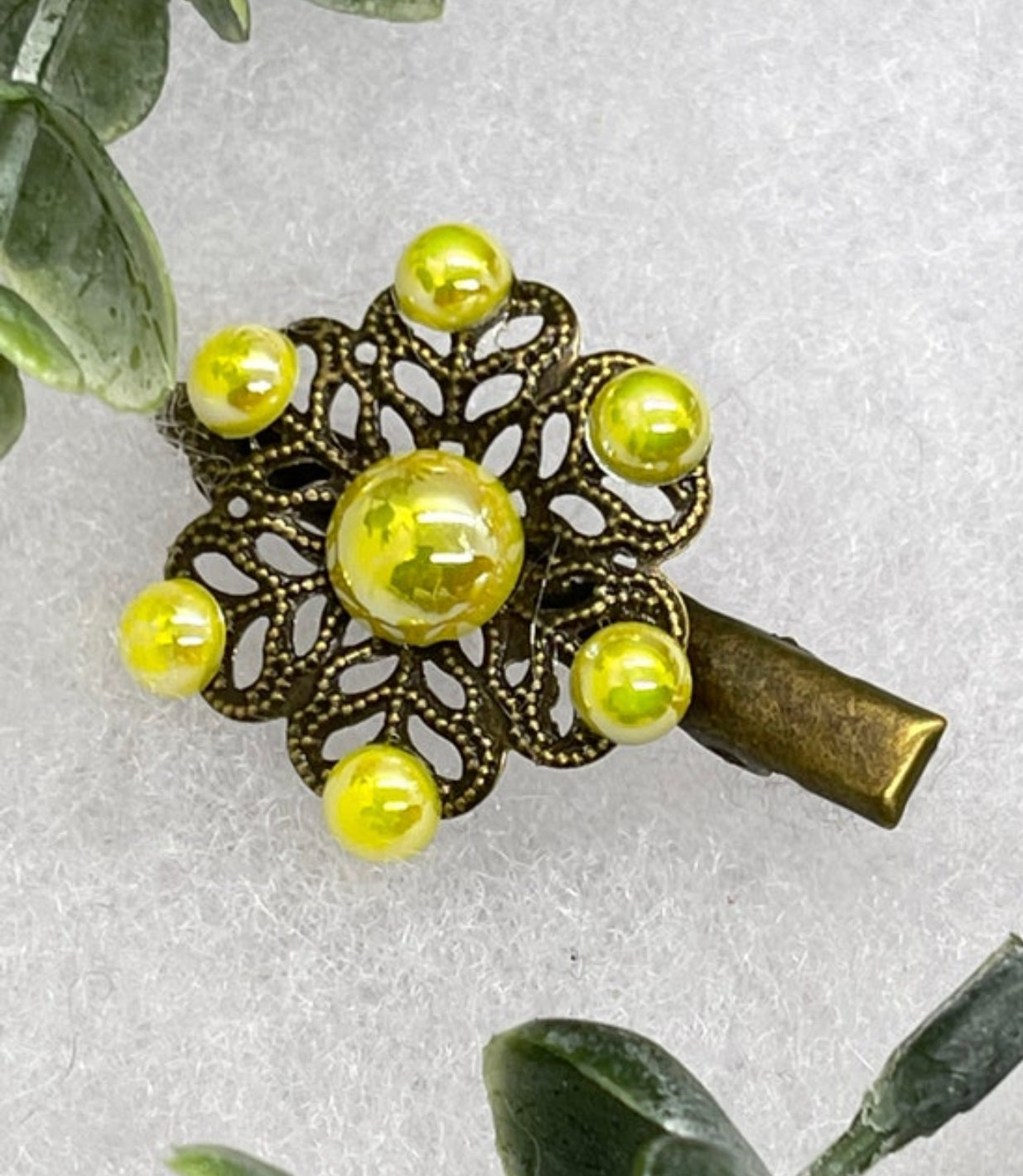 Yellow Flower vintage antique style alligator clip approximately 2.0” long hair accessory bridal wedding Retro