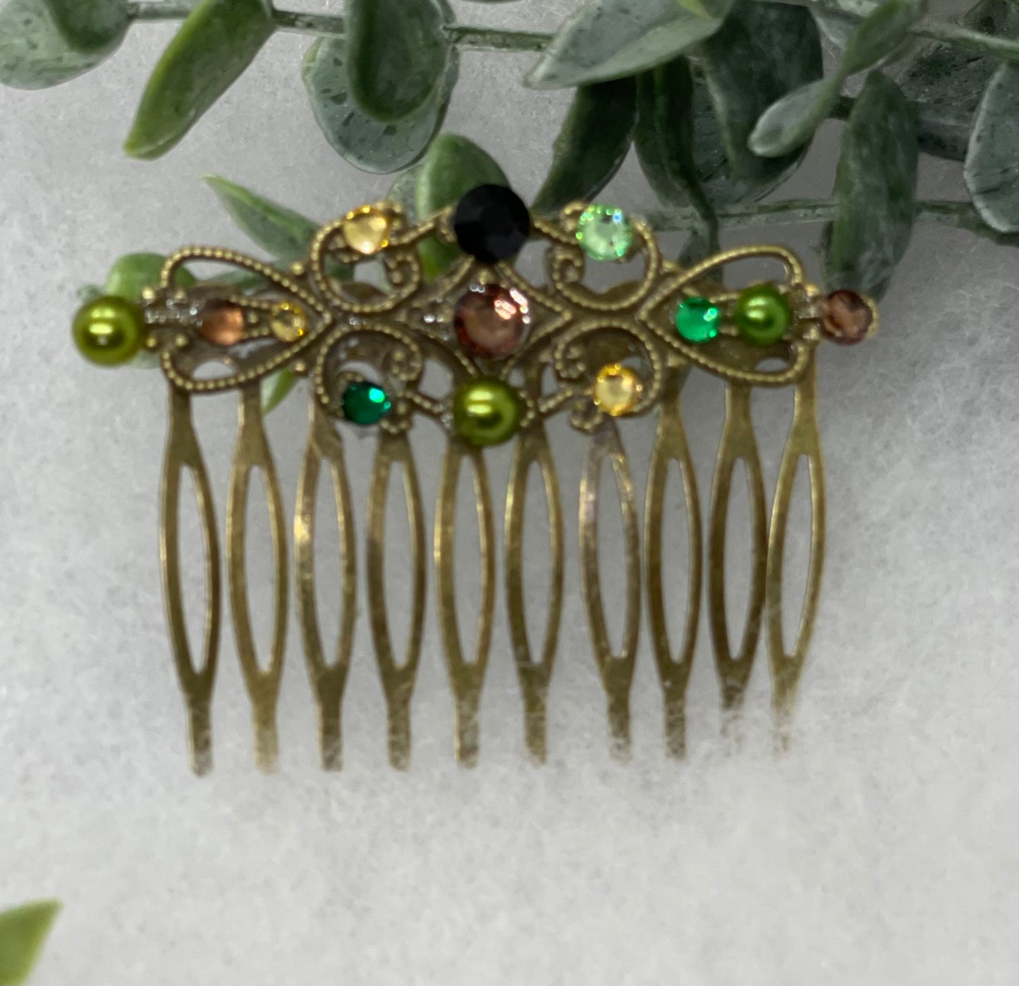 Camouflage crystal rhinestone pearl vintage style antique  hair accessories gift birthday event formal bridesmaid  2.5” Metal side Comb #531