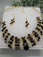 Black gold crystal rhinestone necklace earrings set wedding engagement formal accessory
