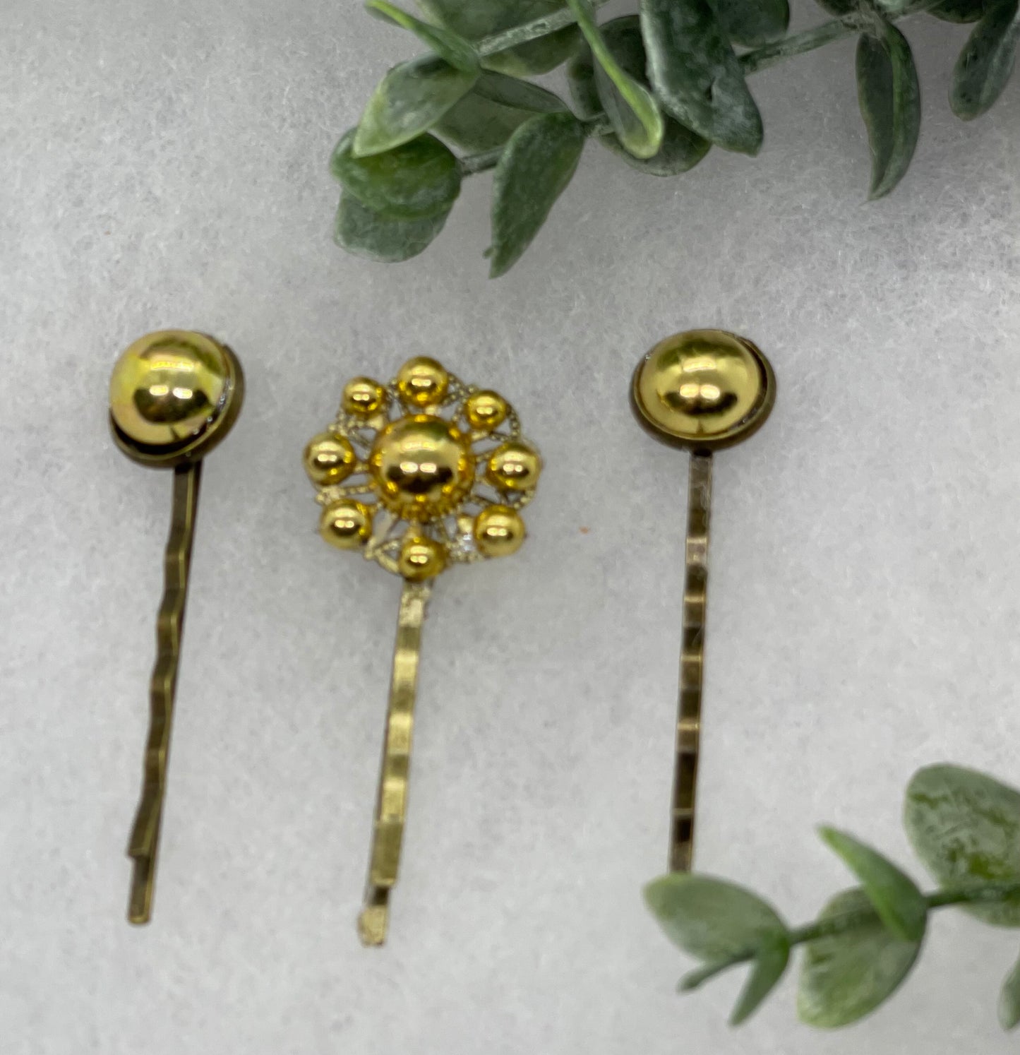 Gold faux pearl 3 pc set Antique vintage Style approximately 3.0” flower hair pin wedding engagement bride princess formal hair accessories