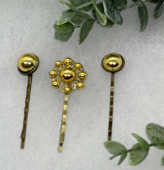Gold faux pearl 3 pc set Antique vintage Style approximately 3.0” flower hair pin wedding engagement bride princess formal hair accessories