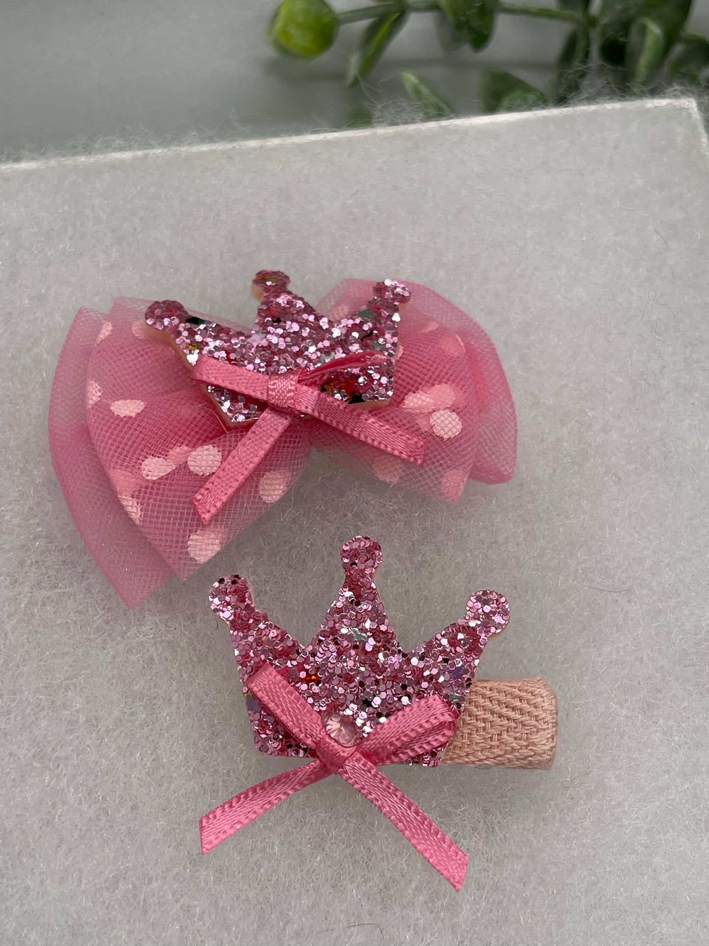 Pink Bow crown Girls hair clips 2 pc set pink 1.0” 1.5” alligator clips girls little girls hair accessory accessories jewelry