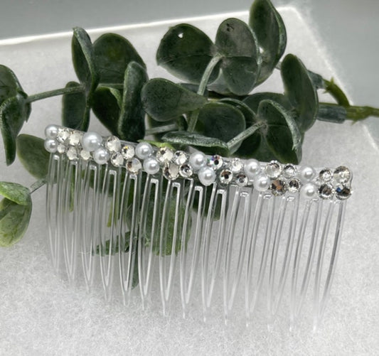 White bridal crystal Rhinestone Pearl hair comb accessory side Comb 3.5” clear plastic side Comb #010