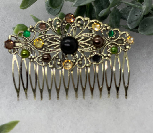 Camouflage crystal rhinestone pearl vintage style antique  hair accessories gift birthday event formal bridesmaid  3.5” Metal side Comb #657