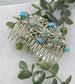 Blue Vintage Style Crystal Rhinestone 3.5” antique tone Metal side Comb bridal accessories