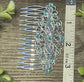 Aqua blue crystal rhinestone Comb on 3.5” silver Metal Hair Comb accessory Handmade Retro Bridal Party Prom