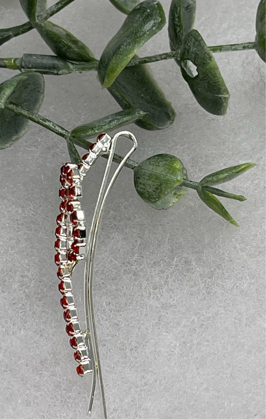 Red  eternal rings crystal Rhinestone hair pin silver tone approx 2.5” bridesmaid wedding formal princess accessory accessories