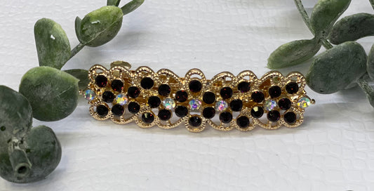 Dark brown Crystal rhinestone barrette approximately 3.0” gold tone formal hair accessories gift wedding bridesmaid