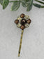 Brown crystal faux pearl Antique vintage Style approximately 2.5” flower hair pin wedding engagement bride princess formal hair accessory