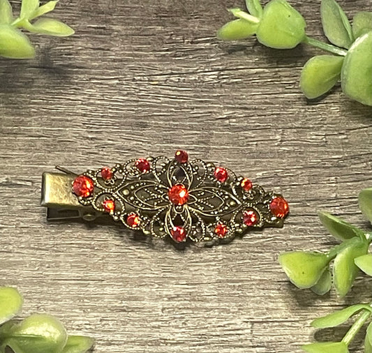 Red crystal antique style hair alligator clip approximately 2,5”long Handmade hair accessory bridal wedding