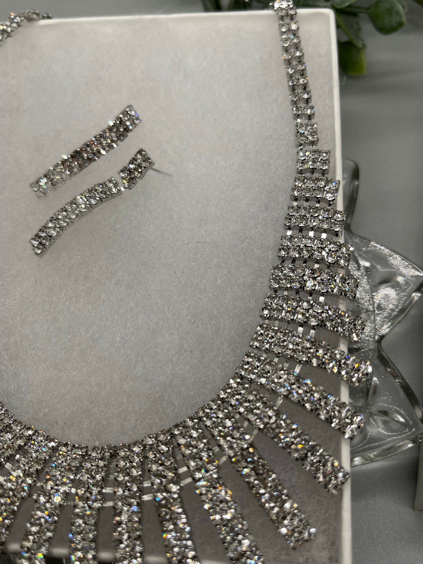 Elegant silver rhinestone crystal necklace earrings set Rhinestone Jewelry Sets earring necklace wedding engagement party